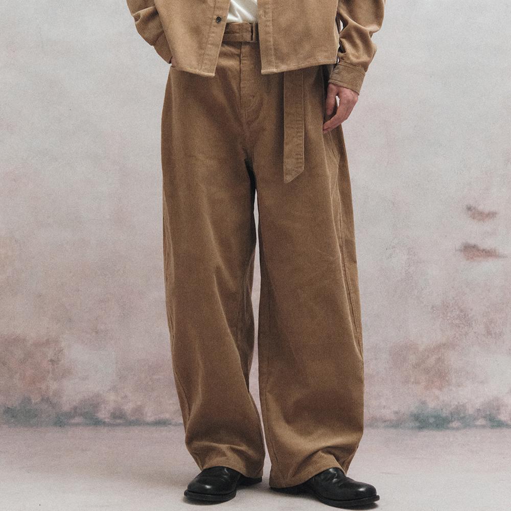 BIG UNION Corduroy Belted Curved Pants (Beige)
