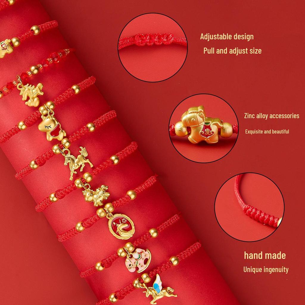 2026 Year of the Horse Red String Bracelet, Handmade Ethnic Style Hand Rope, New Year Charm for Good Fortune.
