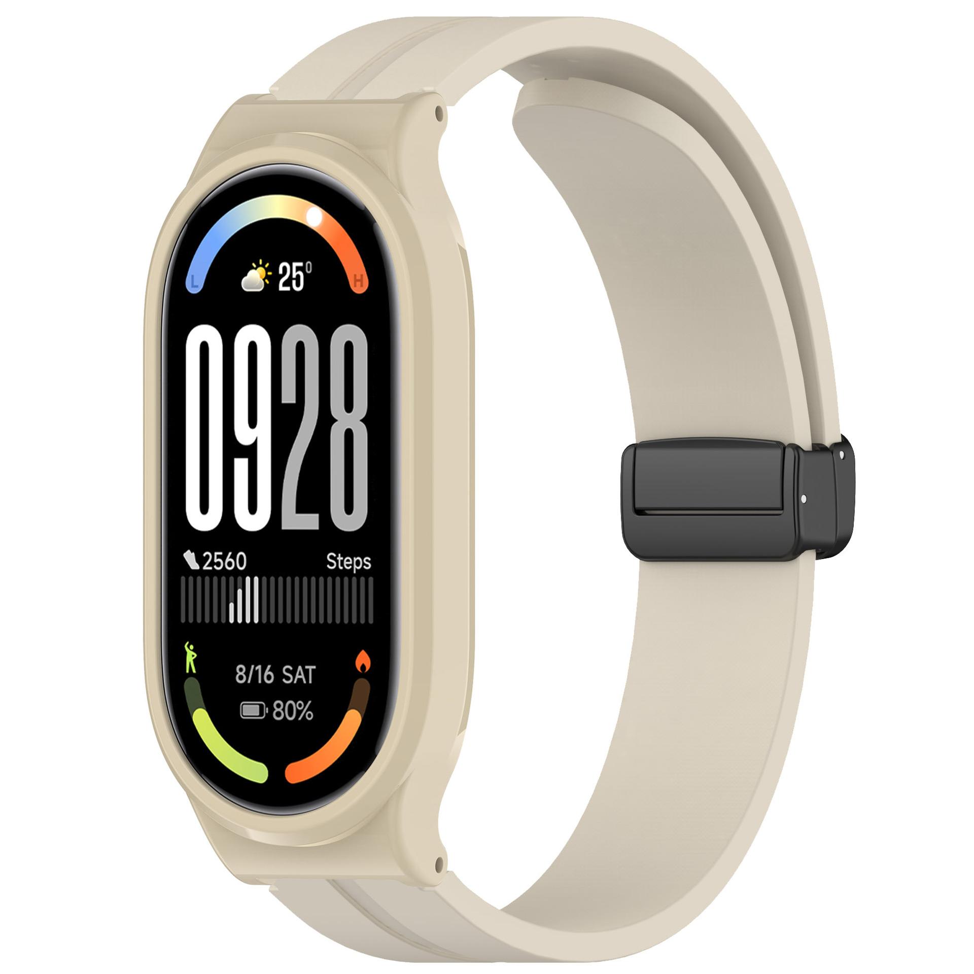 Suitable for Xiaomi Band 10 & 9 NFC - Magnetic Buckle Silicone Strap with Protective Case Folding Buckle Silicone Xiaomi Band 9 Standard Version /9 NFC version Band