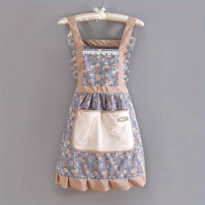 Strap Canvas Apron  Breathable Floral With Hood  Waterproof And Oil-resistant Breathable Workwear Restaurant Waiters Chef Overalls Kitchen Supplies синий