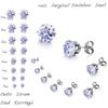 LUXUSTEEL 10Pairs 316L Stainless Steel Different Color Round/Square Shaped Brilliant Cubic Zircon Stud Earrings Sets Bijoux