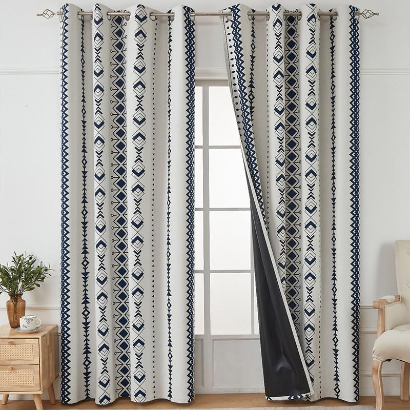 Full Blackout Curtain With Eco-Friendly Coating Floral Geometric Patterns Grommet Top Living Room Bedroom