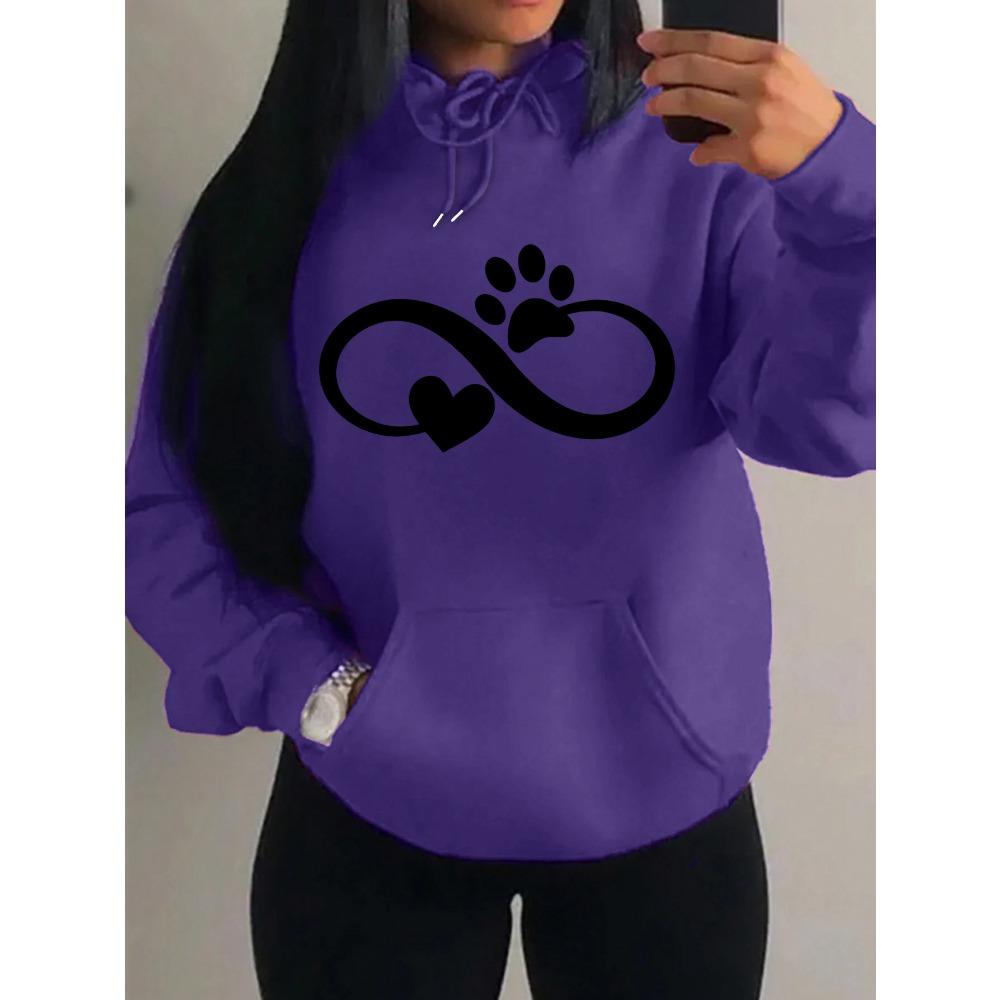 Creative Cat Palm And Love Creative Design Heart Pattern Hoodies Women Fashion Casual Hoody Streetwear Loose