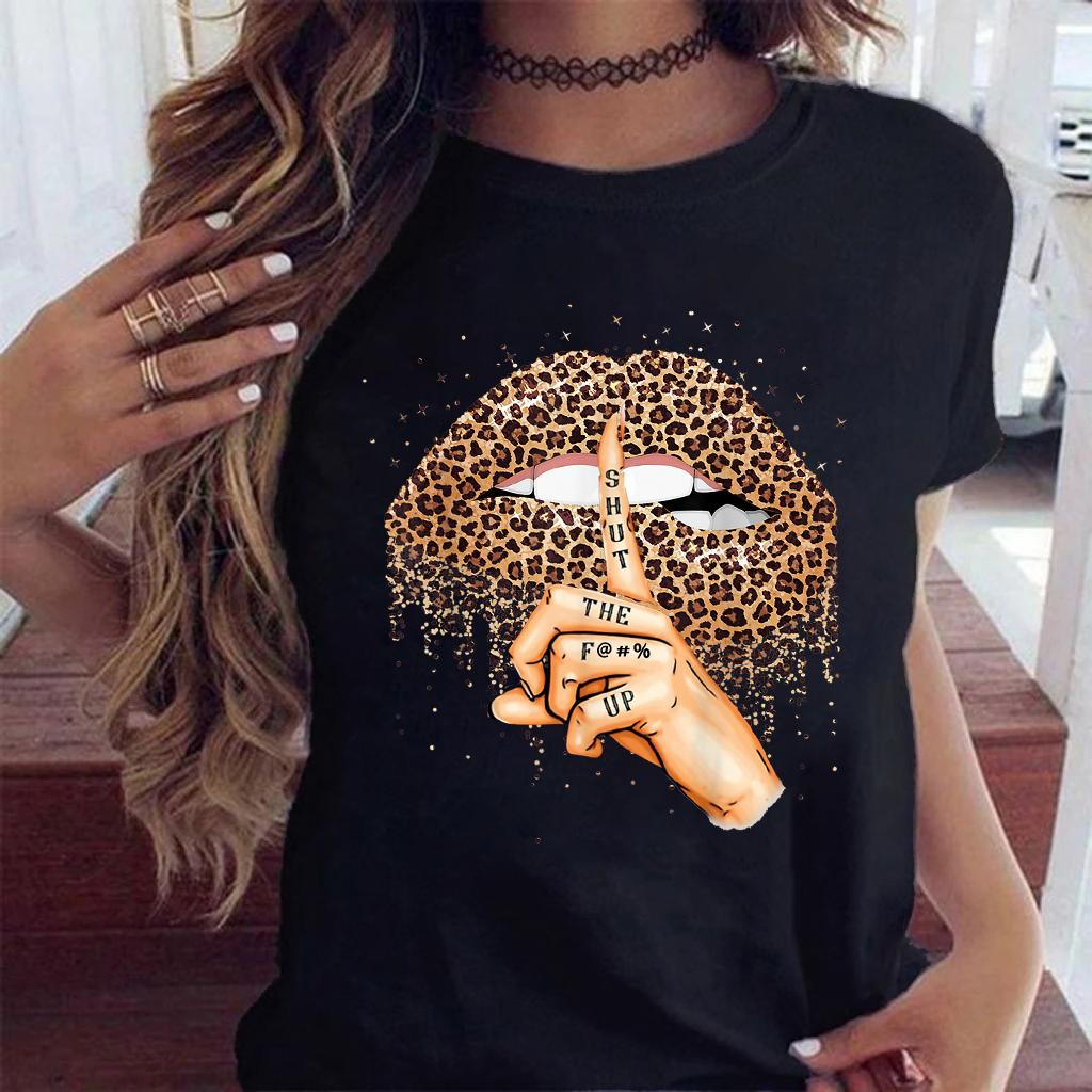 Letnia Moda Koszulka z Nadrukiem Ust Leoparda Kobiety Krótki Rękaw Usta T-Shirt Koszulki Koszulka Harajuku Koreańska Ulica Top 13115