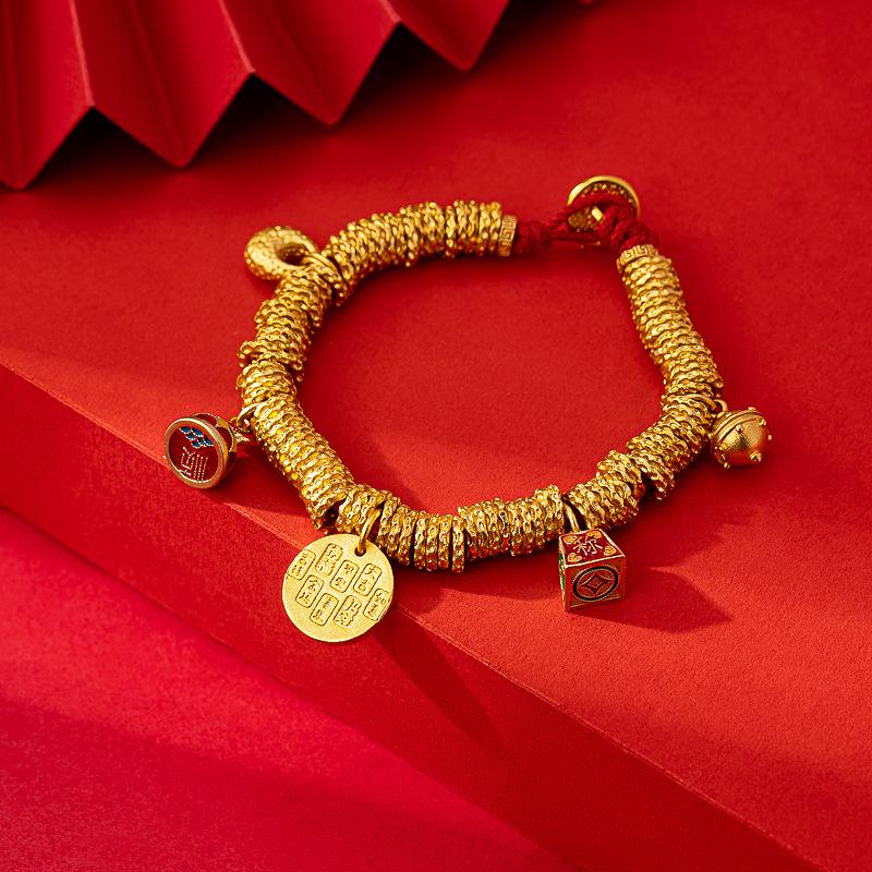 Gold Sand Zodiac Red Rope Braided Bracelet - Retro, Versatile & Luxurious Series