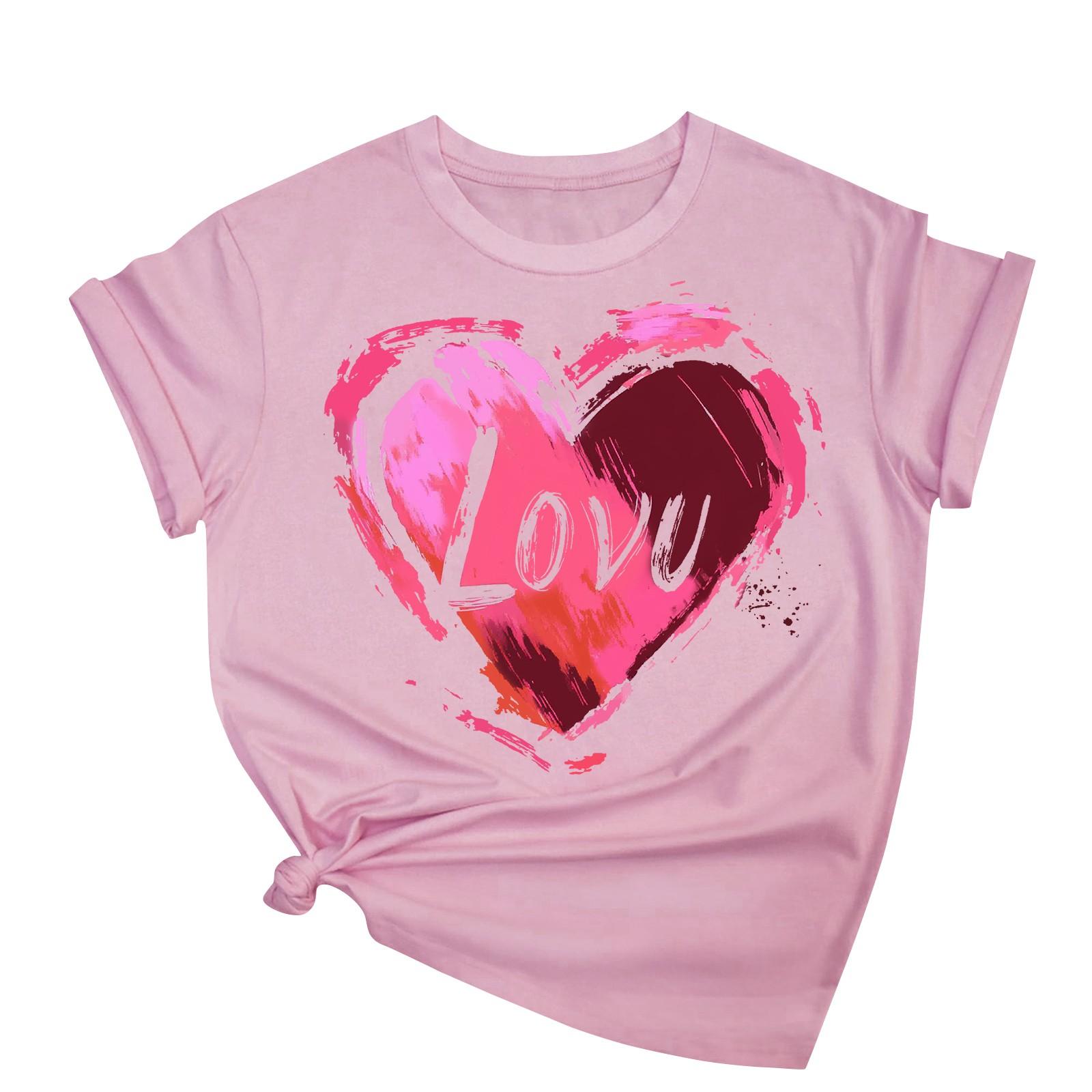 

Женская повседневная свободная футболка с принтом ко Дню святого Валентина, круглый вырез, пуловер, топ с короткими рукавами XL киноварь