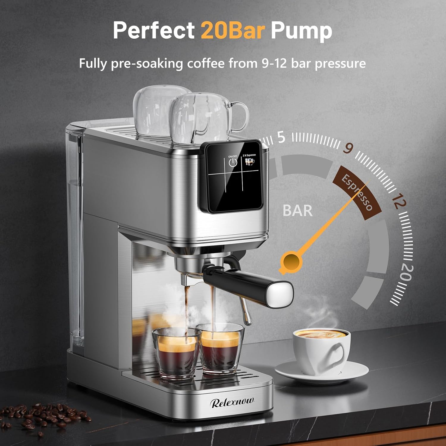 

20 Bar Espresso Machine with Milk Frother, Compact Stainless Steel Coffee Maker for Cappuccino, Latte, Hot & Iced Coffee United States