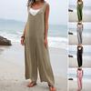 Women Casual Loose Long Bib Pants Sleeveless Wide Leg Baggy Jumpsuits Cotton Romper Overalls with Pockets