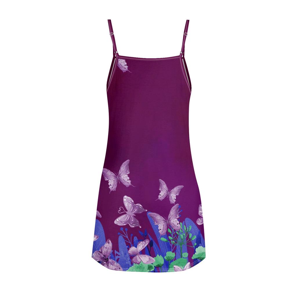 Women's Slim Fitting Dress Fashion Printed Round Neck Pocket Sling Strap Dress