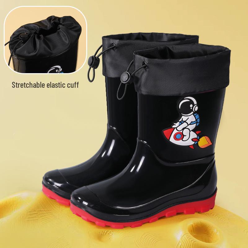 Kids' Waterproof Cartoon Rain Boots - Non-Slip Rubber Shoes for Boys & Girls, Warm Long Mid-High Top Design