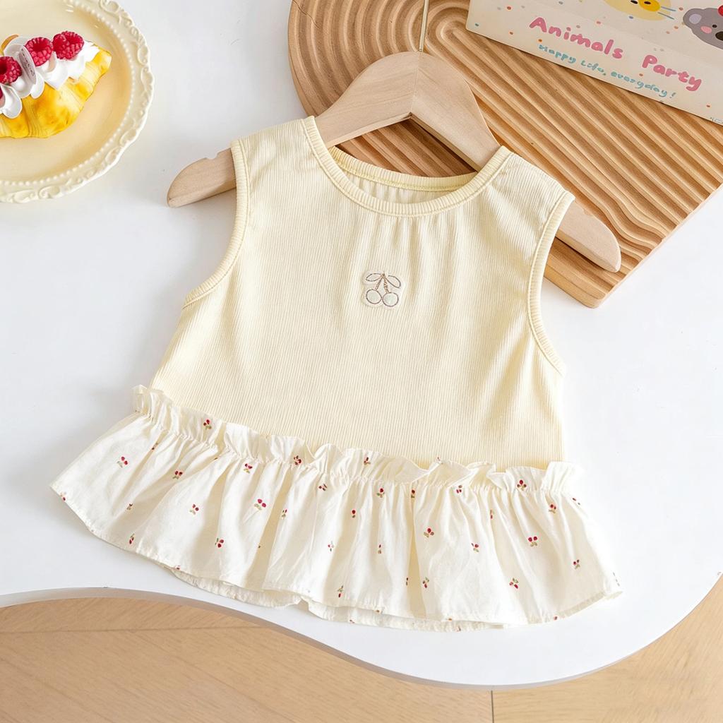 Girls Summer Thin Vest Cherry Print Top Baby Toddler Sweet Cute T-shirt Kids Sleeveless Blouse Children Clothes