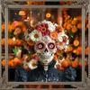 Durable Sunproof Glass Stickers Day of The Dead Window Clings, Halloween Double-Sided Skull Sticker, Ethnic Pattern Wall Art Colorful Flower Skeleton