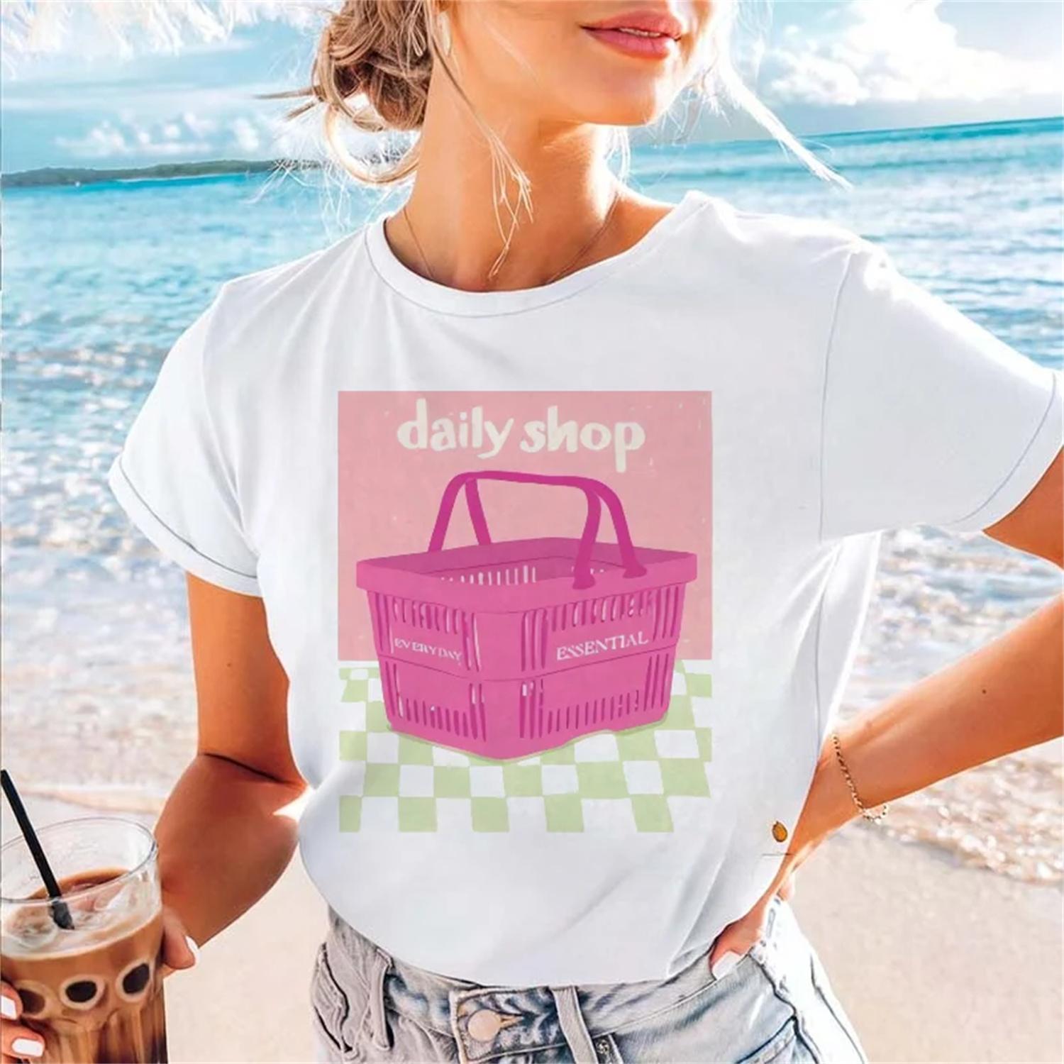 

Watercolor Sweet Pattern T-Shirt Women s Round Neck Style Short Sleeve Clothing Casual Style Women s Summer 90s T-Shirt Top XXXXXL білий