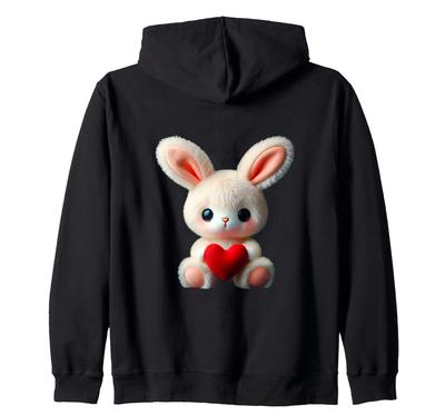 Adorable Fluffy Cuddly Bunny Red Heart Easter Shape Mania Zip Hoodie