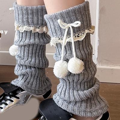 Lace Frilly Leg Warmer Women Lolitas Leg Warmer Knit Long Socks Harajuku Bows Lace Up Leg Cover Middle Tube Stockings