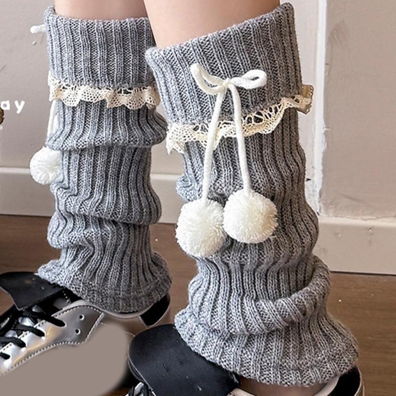 Lolitas Beinstulpen Gestrickte Beinstulpe Süße Weite Bündchen Knöchel Haufen Socken Schülerinnen Fußbedeckung Spitze Rüschen Beinsocken