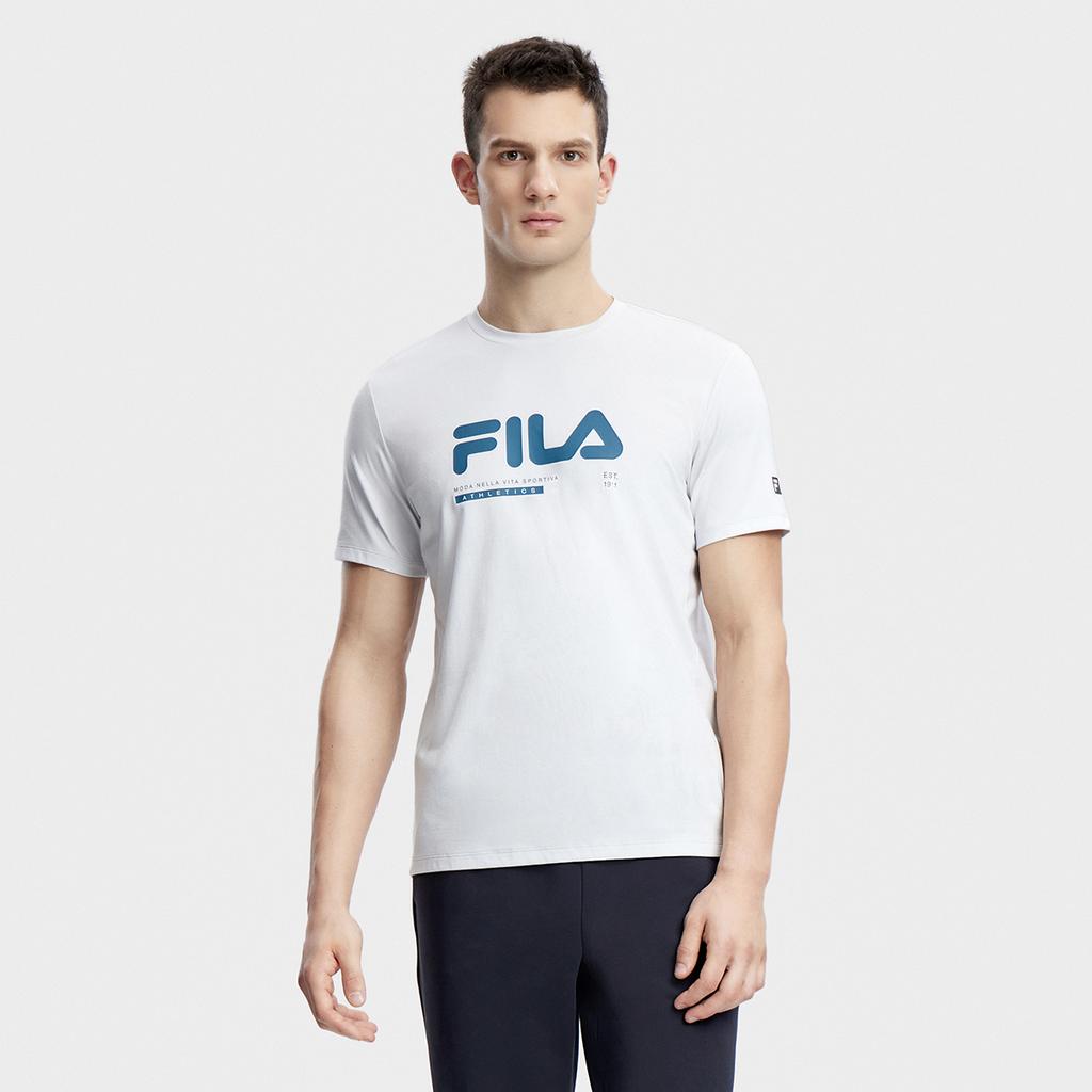 Fila Basic Minimalist Sports Fitness Cool Feeling Round Neck Short Sleeve T-Shirt Men Tops Cool-Stone-White A11M331114F-WT
