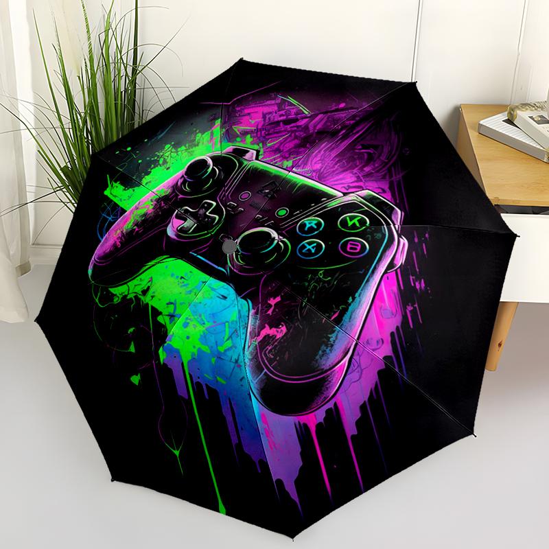 

Colorful Game Controllers Folding Umbrella Auto-Open Design 8 Iron Ribs Plastic Handle Foldable Sunshade Perfect Christmas Gifts