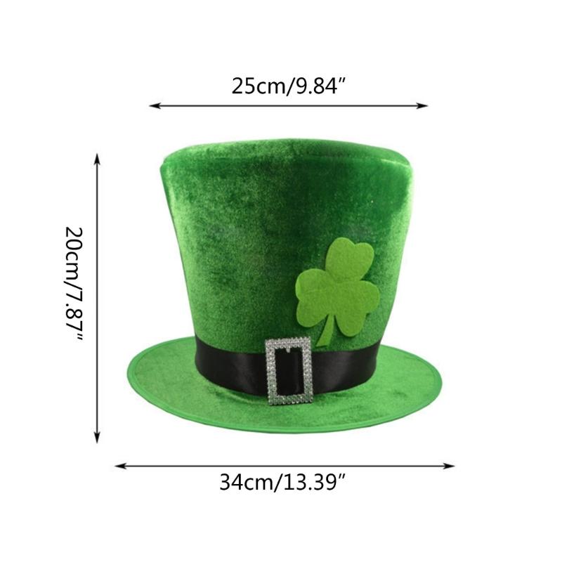 Green Tall Hat StPatrick Day Flat Top Hat Holiday Headdress Irish National Day Celebration Beard Cap Festival Props Hat