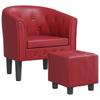 Club Armchair with Footstool Burgundy PU Leather