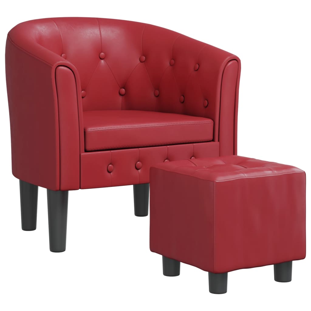 Club Armchair with Footstool Burgundy PU Leather