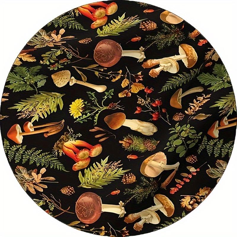 Crystal velvet carpet2D Flat, 2D Flat Print, not 3D, Small Mushroom Pattern Round Mat - Soft, Non-slip, Washable Fleece Mat, wit