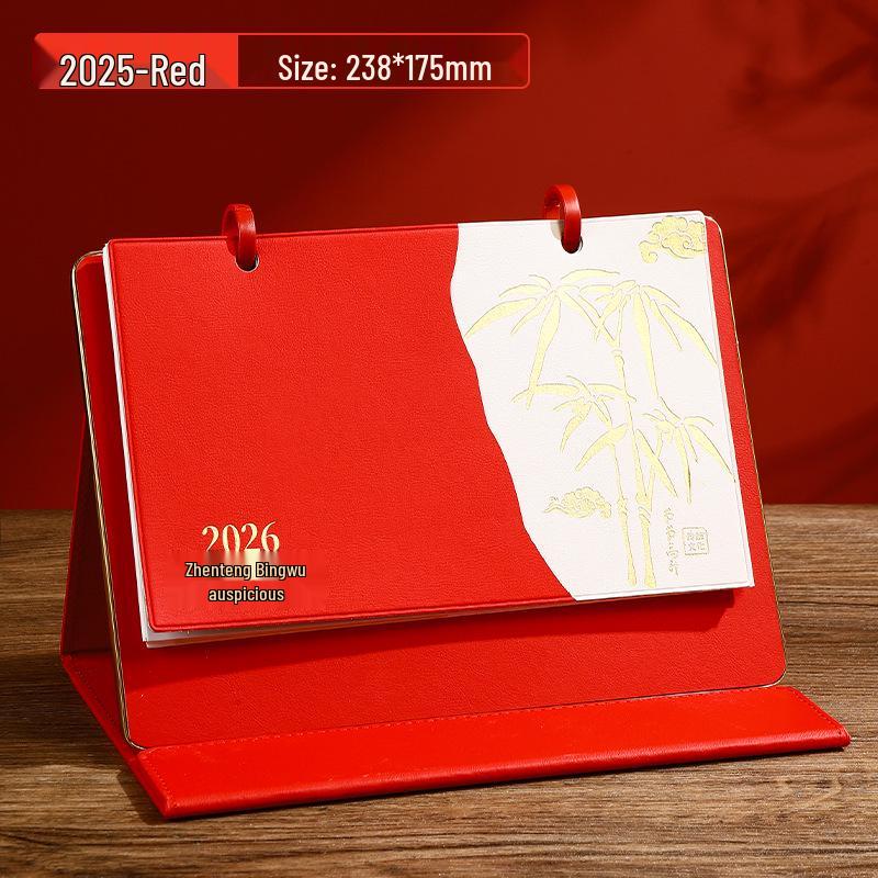 2026 Year of the Horse Leather Desk Calendar with Pen Holder, Custom Logo, Monthly Overview, Multifunctional Office Ornament.