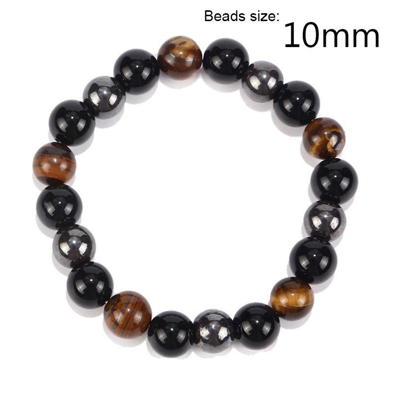 Perlenarmband Naturstein Schwarzer Obsidian Hämatit Dreifachschutzarmband Verstellbares Tigerauge-Armband für Herren Damen
