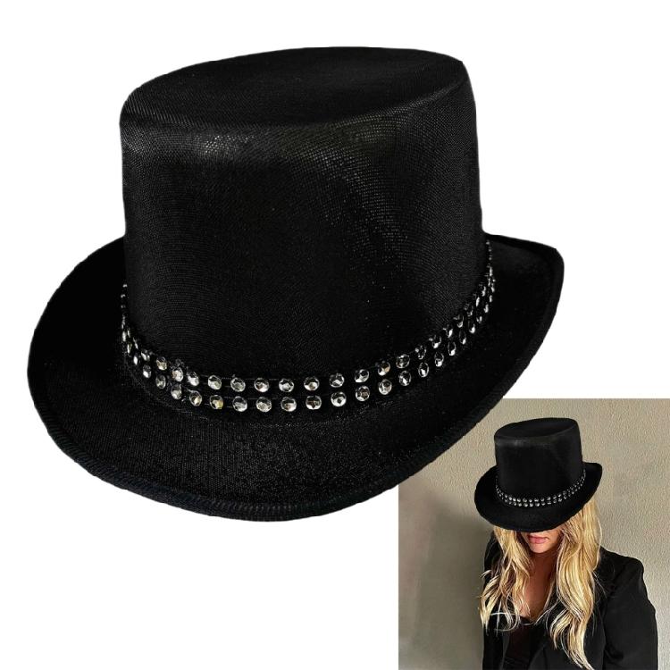 Eye Catching Rhinestones Tall Hat Cosplay Hat Stage Show Hat Halloween Costume Ceremony Hat Evening Party Magicians Hat