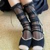 Spring and Summer Lightweight Socks - Children's Lace Mesh Stockings with Bow Ties - Long Stockings with Half-length Coverage