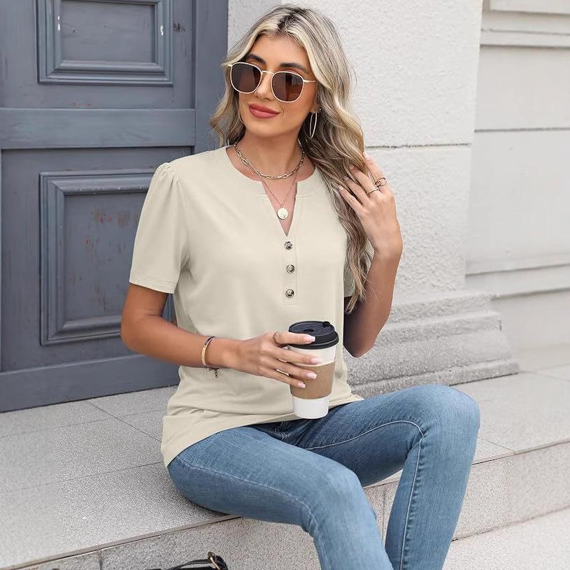 Womens Summer Tops Short Sleeve Shirts Business Casual Outfits Trendy Fashion Beach Vacation Clothes 2025