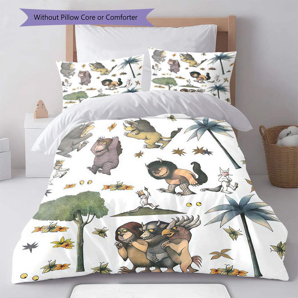 Where the Wild Things Are Pattern Bedding,Quilt Set Quilt Cover Pillowcase Home Birthday Gift(1 * Duvet Cover + 2 * Pillowcase, Without Core)