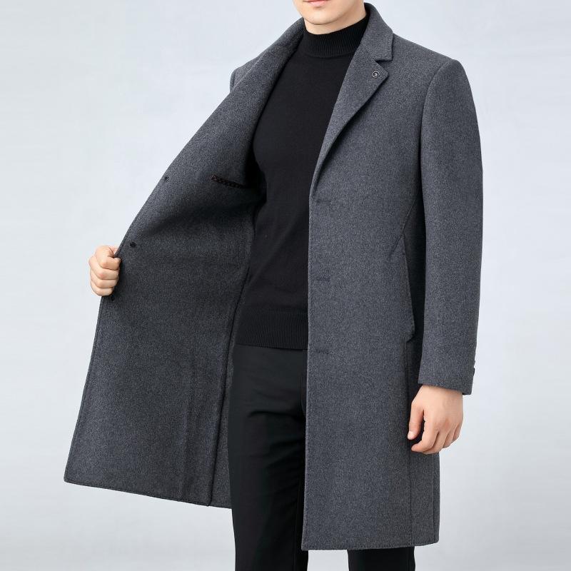 Double-sided cashmere coat men's autumn and winter suit collar long business wool windbreaker middle-aged dad men's woolen coat