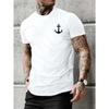 Men's Summer Casual Loose Size 100% Cotton Anchor pattern Print Round Neck Short Sleeve T-shirt Top