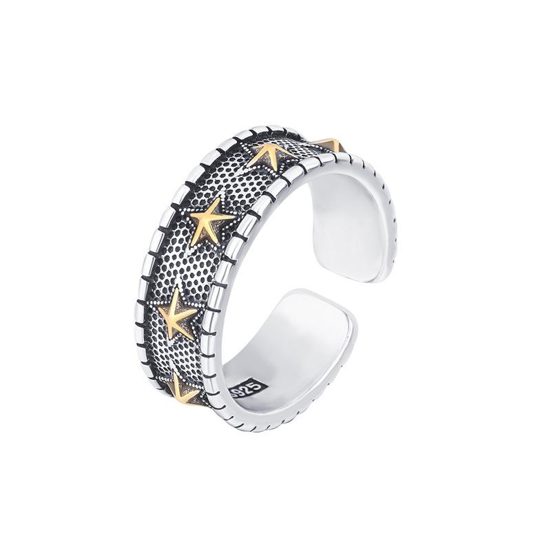 Unisex Dark Split Star Open Ring – European & American Style with Five-Point Star Design