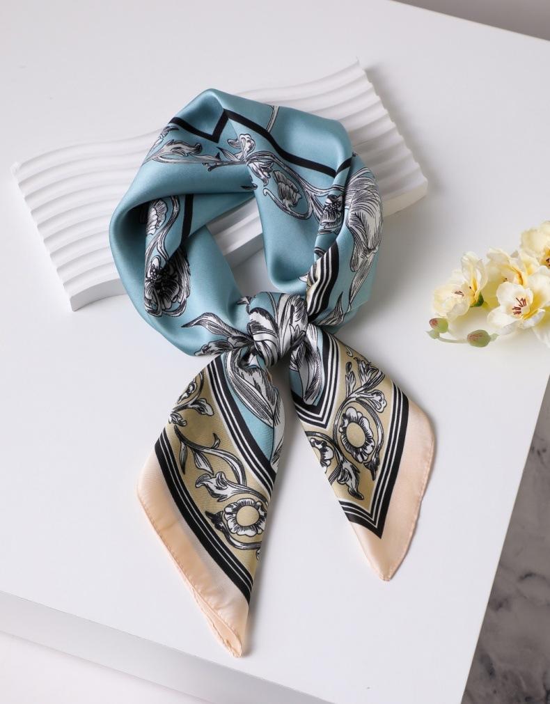 

Роскошный шелковый платок с принтом Женский Имитация шелка Элегантный Синий Универсальный Головной убор Аксессуары для сумки Одежда Модный Квадратный платок One Size