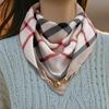Women's 65" Silk Square Scarf with Magnetic Buckle – Autumn/Winter Print, Fashionable & Versatile Triangle Snood