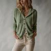 Women's Hooded Knit Cardigan Color Loose Fit Lightweight Outerwear Top for Casual Everyday Wear