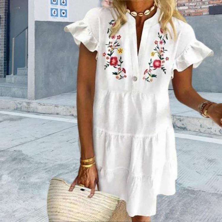 Vintage Print Party Dress Exquisite Pattern Womens Beach Clothing Polyester Dress Up Attractive