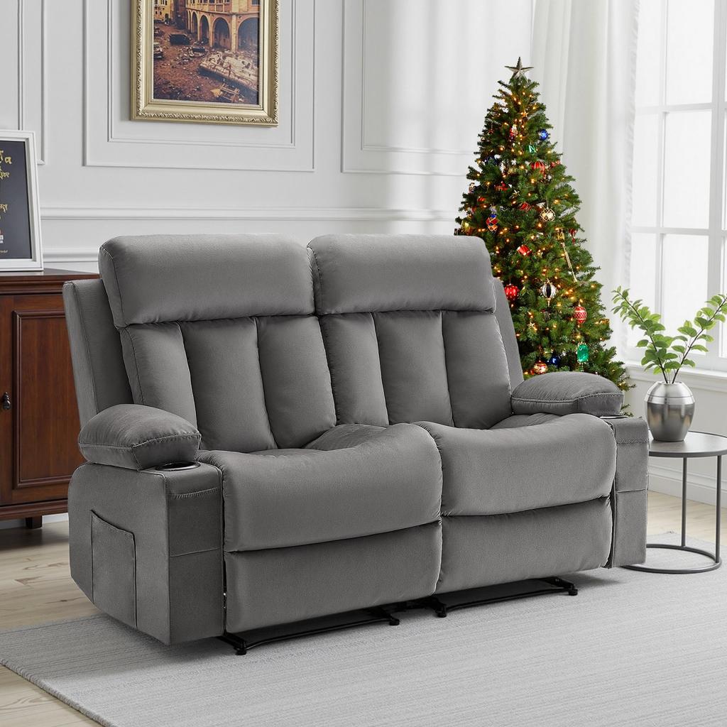 VEVOR Loveseat Recliner Sofa, Power Reclining Couch with Heating and Massage, Soft Velvet Electric Recliner Sofa with USB Ports