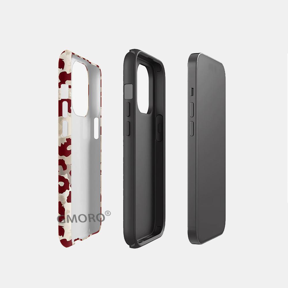 Retro Burgundy Contrasting Color Leopard Print Mobile Phone Case iPhone17 Magnetic Mobile Phone Case 2-in-1 Film Apple 15pm