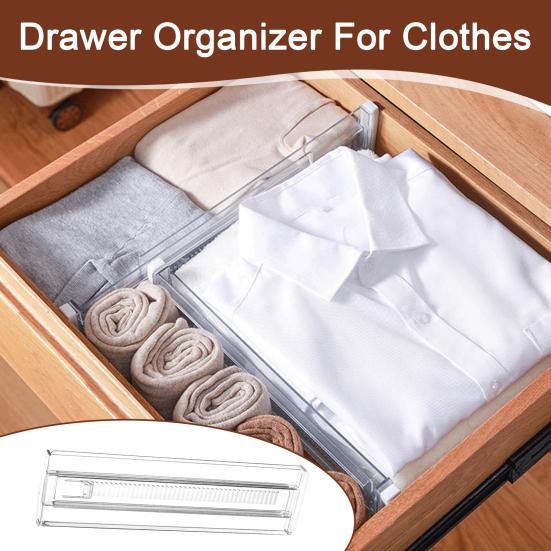 Adjustable Drawer Divider Clear Drawer Organizer Expandable Drawer Separator for Clothes Baby Utensils Cutlery Bedroom Kitchen Drawer Organization