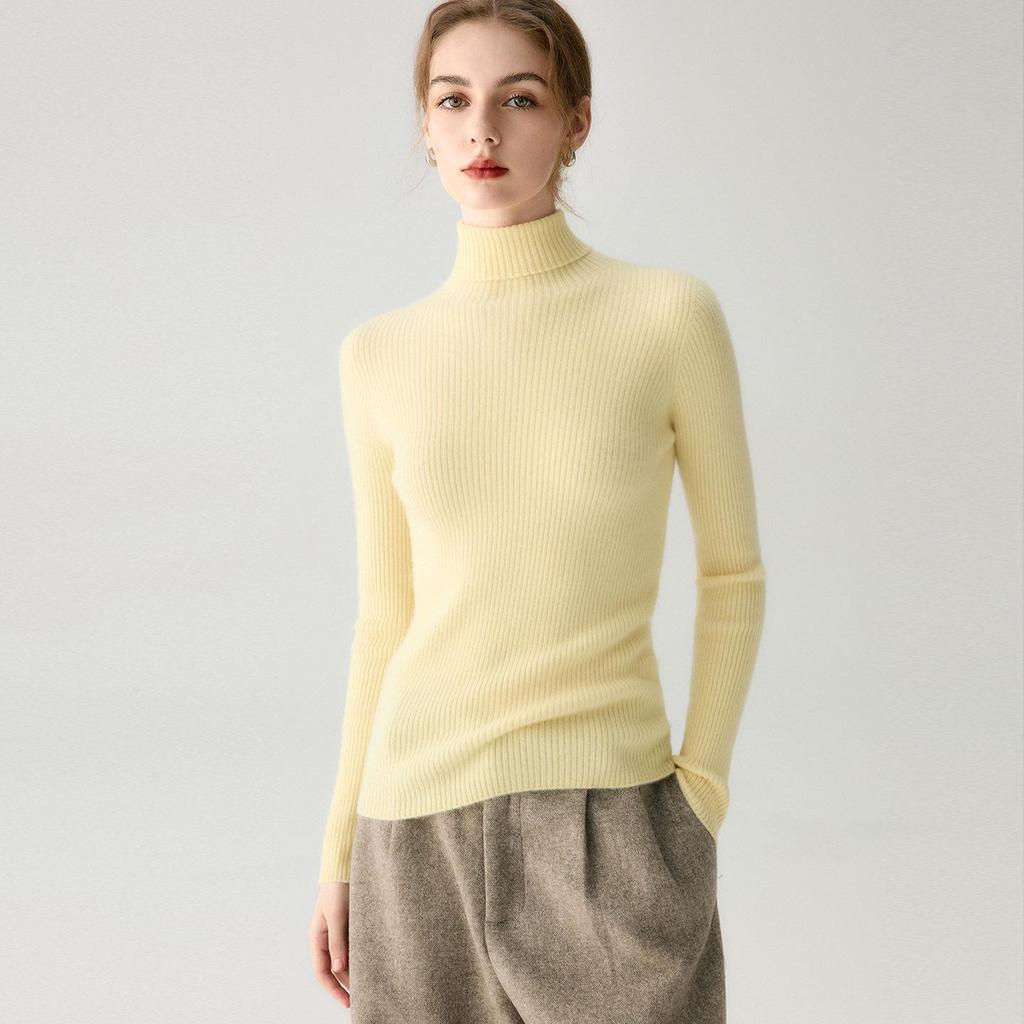 Women's High-Neck 100% Pure Cashmere Slim-Fit Sweater - Seamless, Flattering Knit in Solid Colors