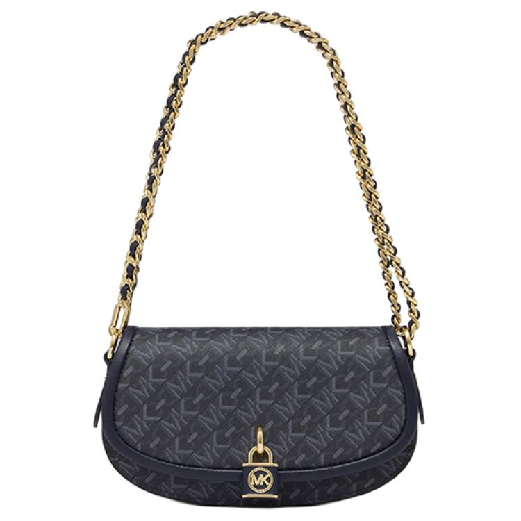 Michael Kors MK Mila Striped Letter Classic Print Chain Crossbody Bag Unisex crossbody bag Dark-Blue 30H3GIMM1B-BALTICBLUE Shopping Bag Set(Basic Set+Shopping Bag)