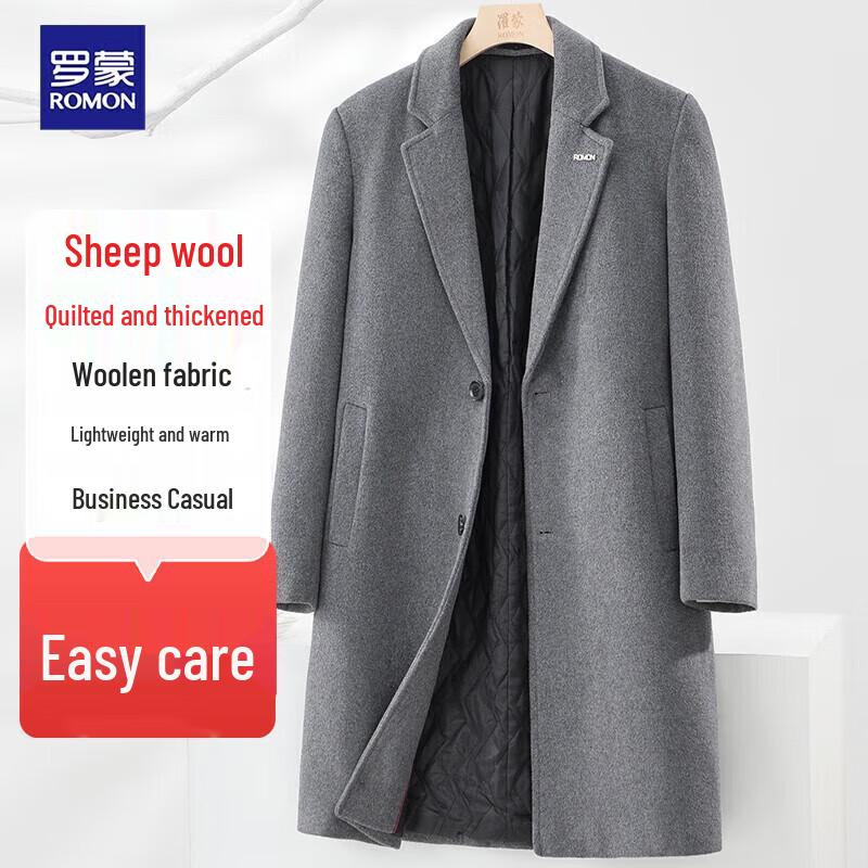 Romens Men's Wool Blend Thickened Mid-Length Winter Coat