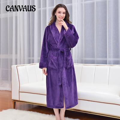 Plus Size Women's Fall Long Flannel and Fleece Thickened Hotel Couple Bathrobe