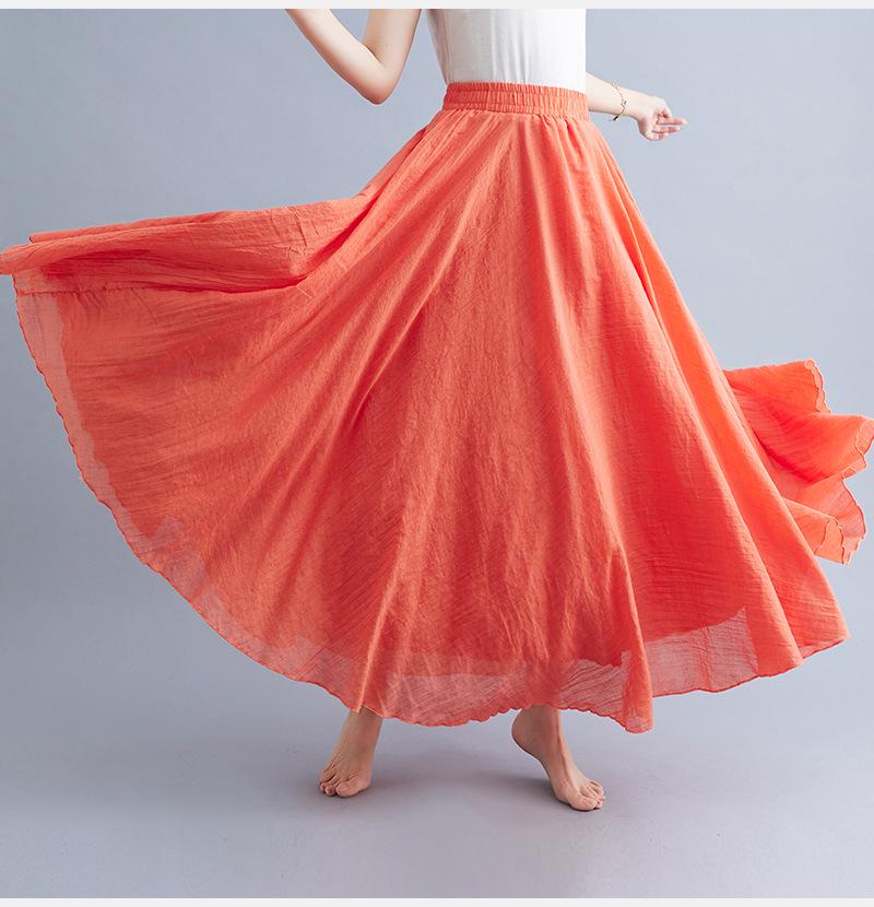 Plus Size Cotton Linen Midi Skirt - 42 Colors, Solid A-Line Style, 2 Yards Long.