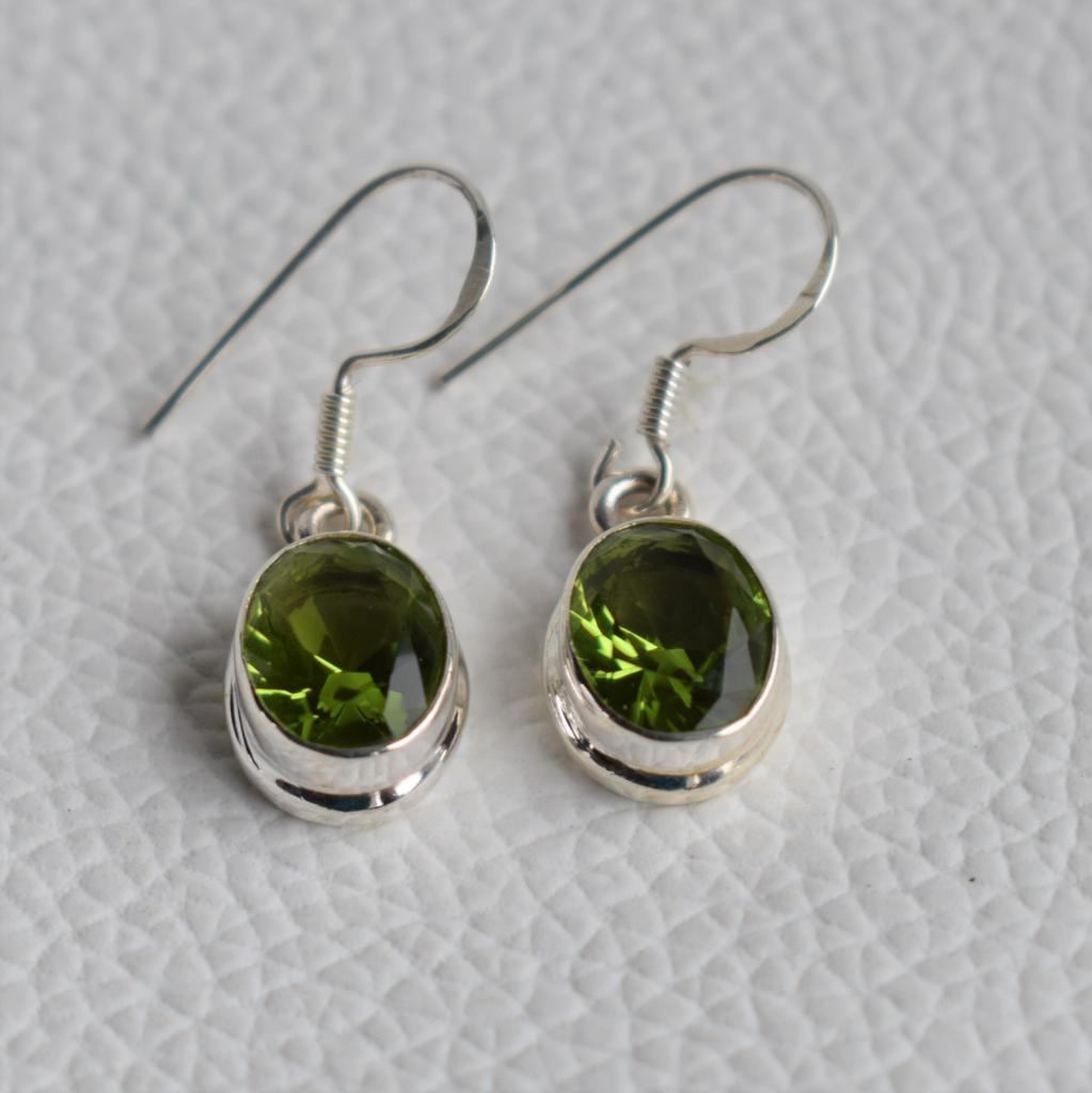 Natural Peridot Earrings, Handmade Earrings, Green Gemstone Earrings, 925 Sterling Silver Earrings, Gift for her, Oval Earring