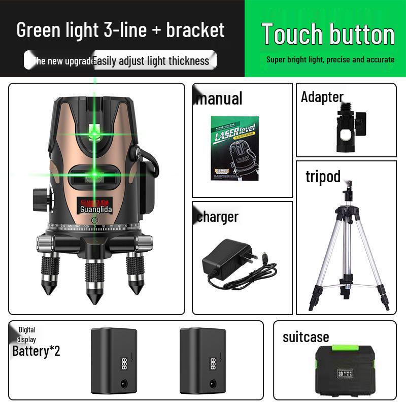 High Precision Outdoor Green Laser Level: 2, 3, 5 Line Infrared, Auto-Leveling with Blue Light LD.