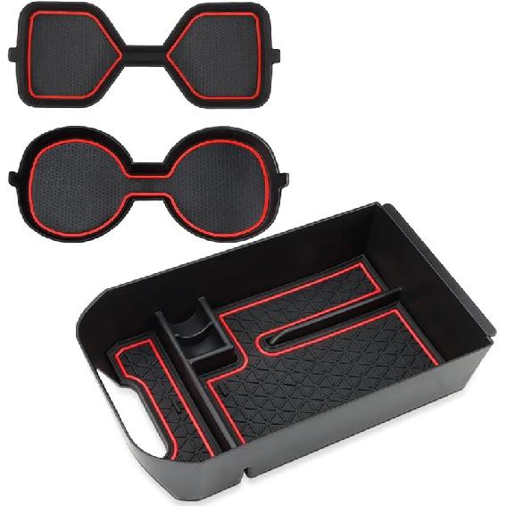 

Auovo 3D подстаканник, вставка, ящик для хранения подставок, совместимый с аксессуарами Toyota RAV4 2024, 2023, 2022, 2021, 2020, 2019, лоток для хранения на приборной панели(черный красный